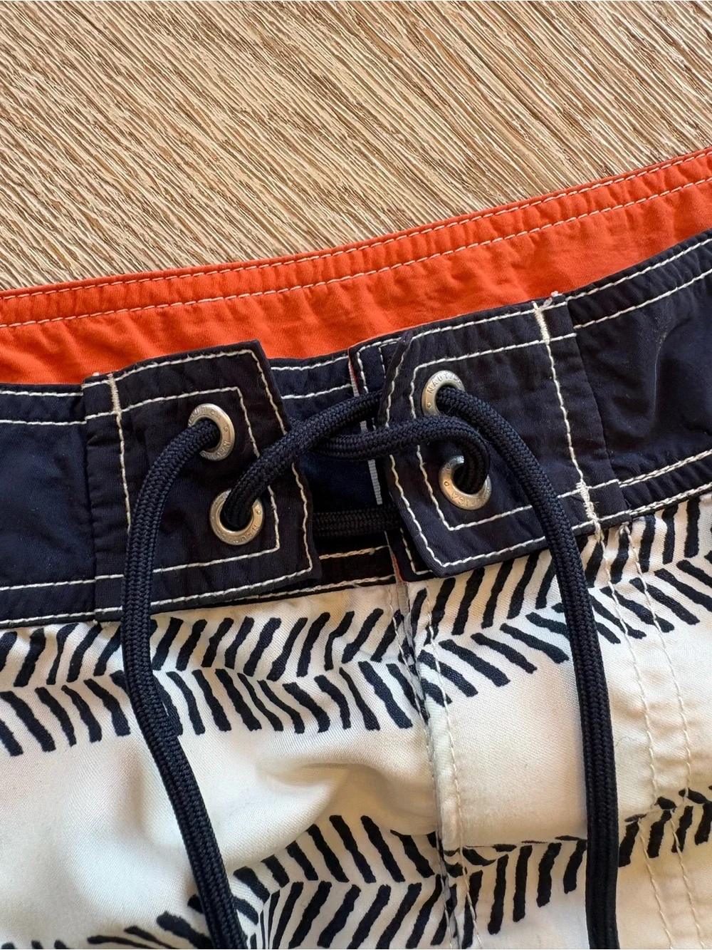 Nautica Navy Chevron Stripe Board Shorts Swim Trunks Orange Trim